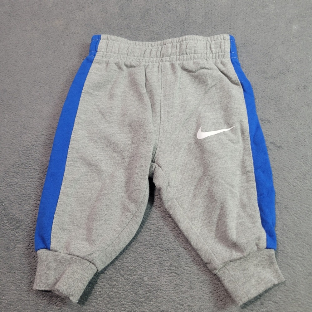Nike Joggers Baby 6M Gray Blue Fleece Sweatpants‎ Side Stripe Swoosh D755-042